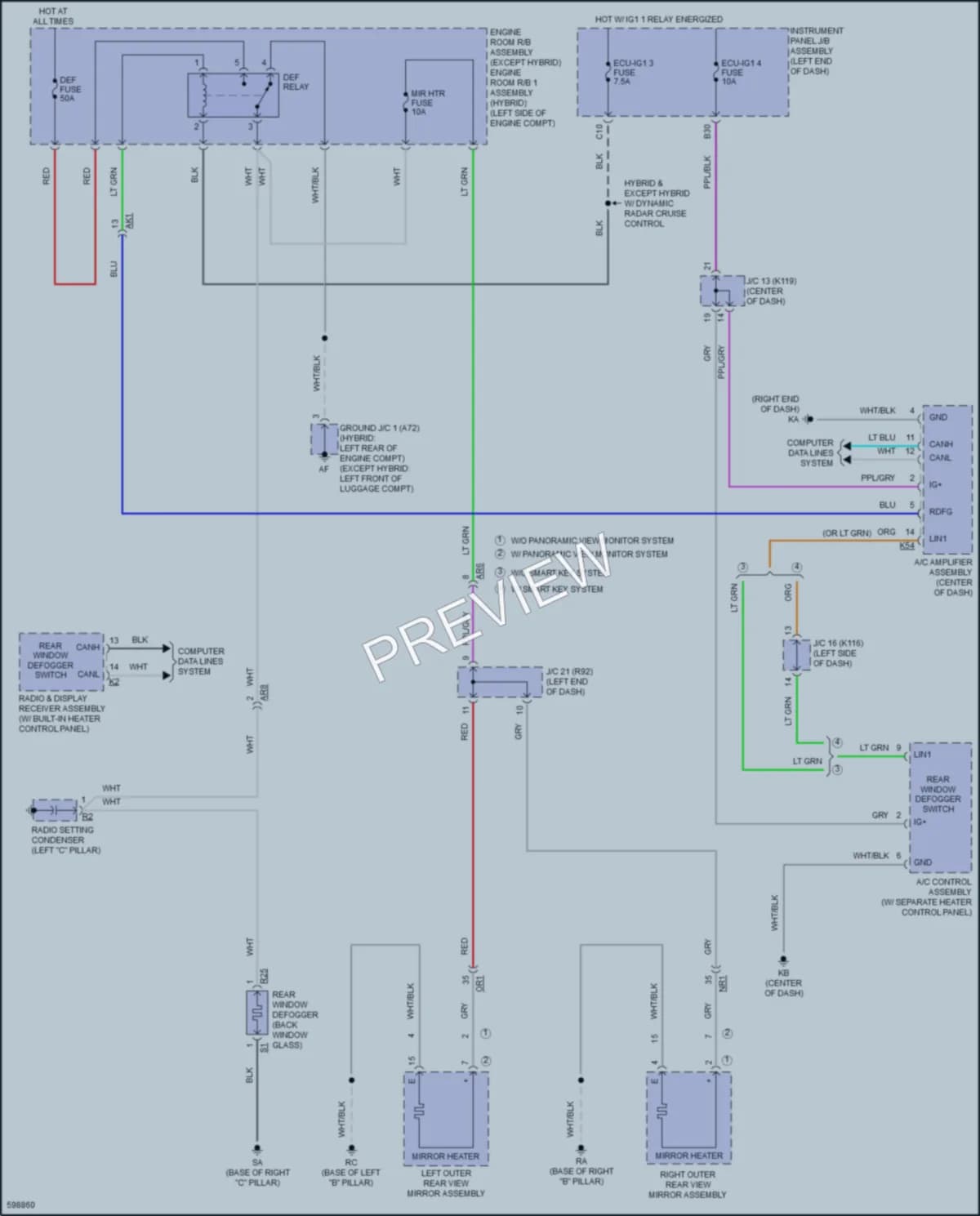 2018 Toyota CamryHybrid Defoggers wiring diagram preview