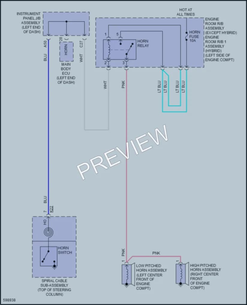 2018 Toyota CamryHybrid Horn wiring diagram preview