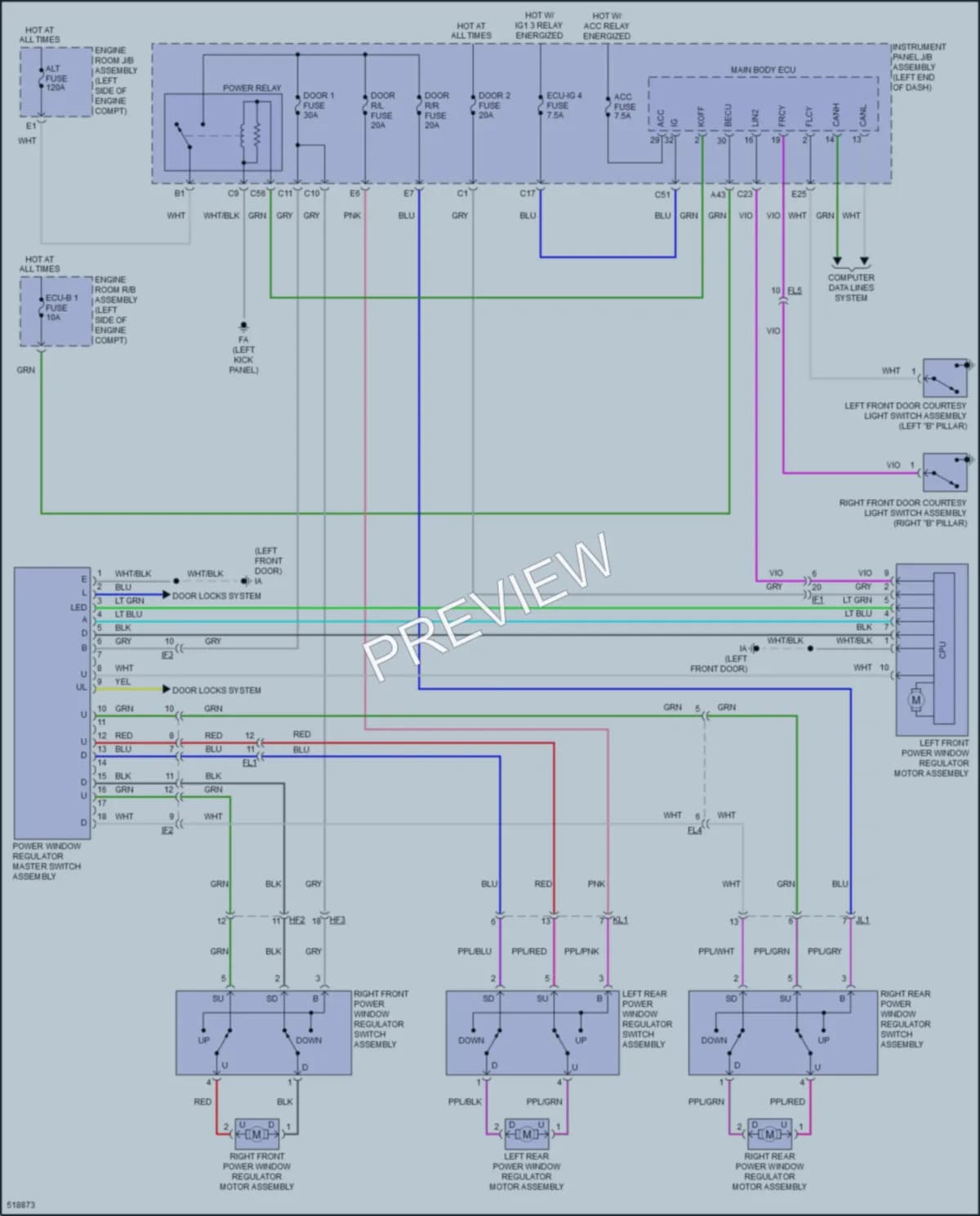 2018 Toyota CorollaiM Power Windows wiring diagram preview