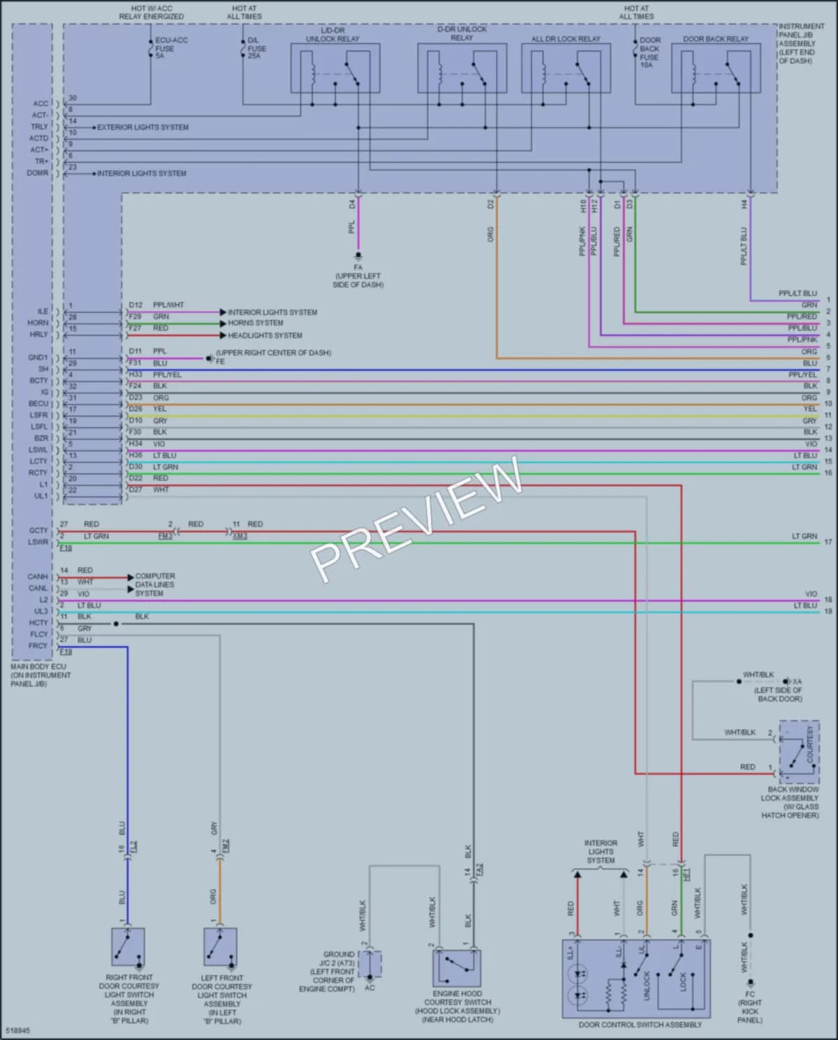 2018 Toyota Highlander Power Door Locks wiring diagram preview