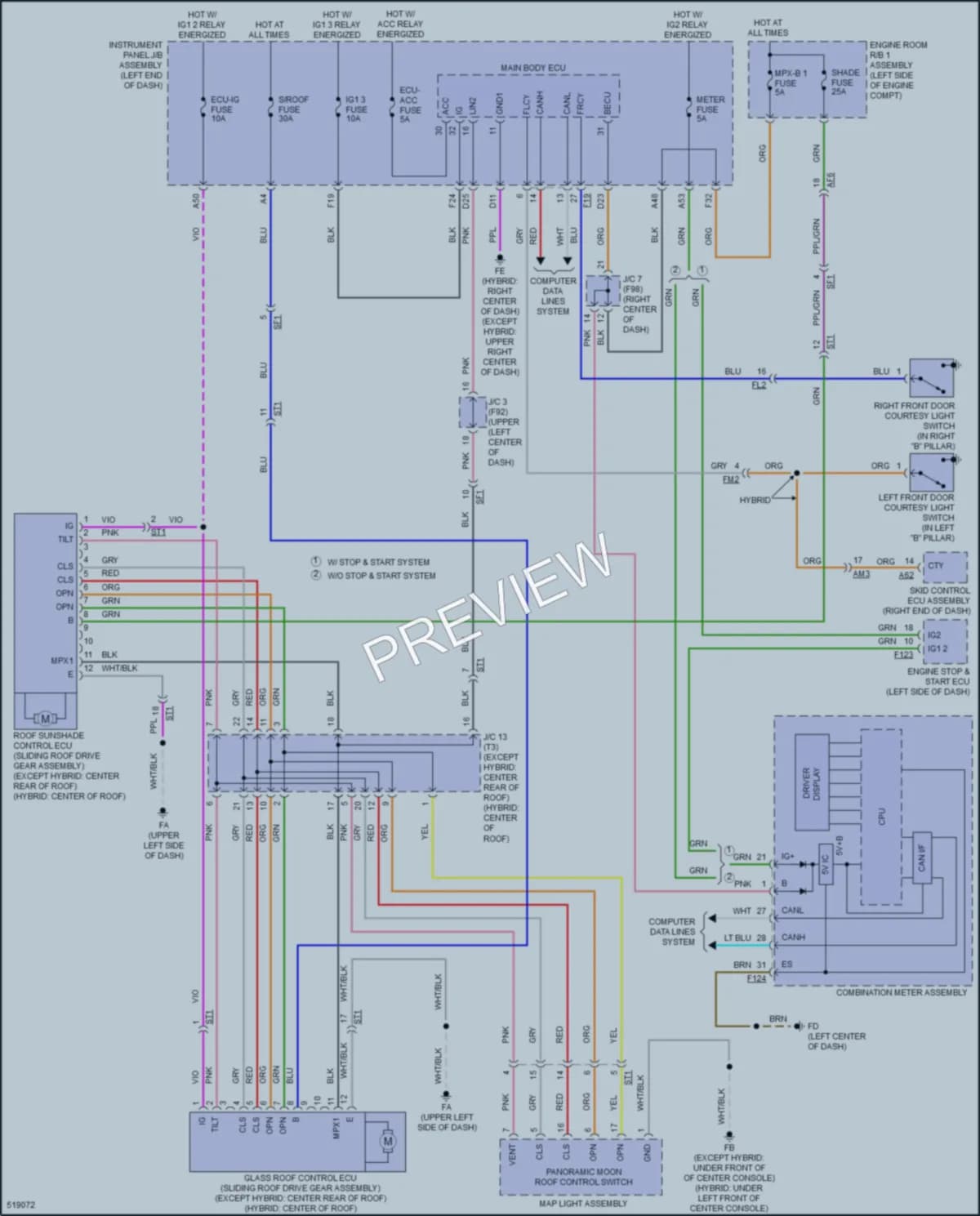 2018 Toyota Highlander Power Top Sunroof wiring diagram preview