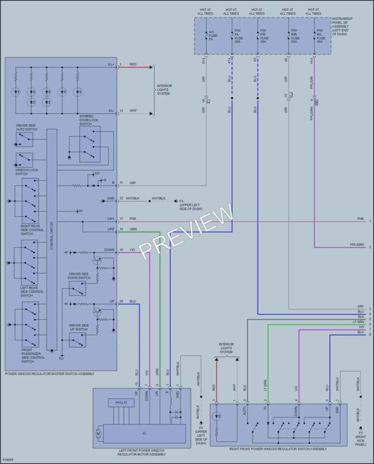 2018 Toyota Highlander Power Windows wiring diagram preview