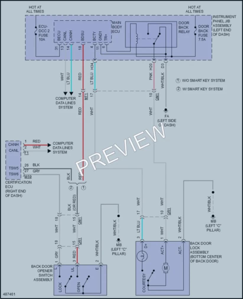 2018 Toyota Prius Trunk Tailgate Fuel Door wiring diagram preview