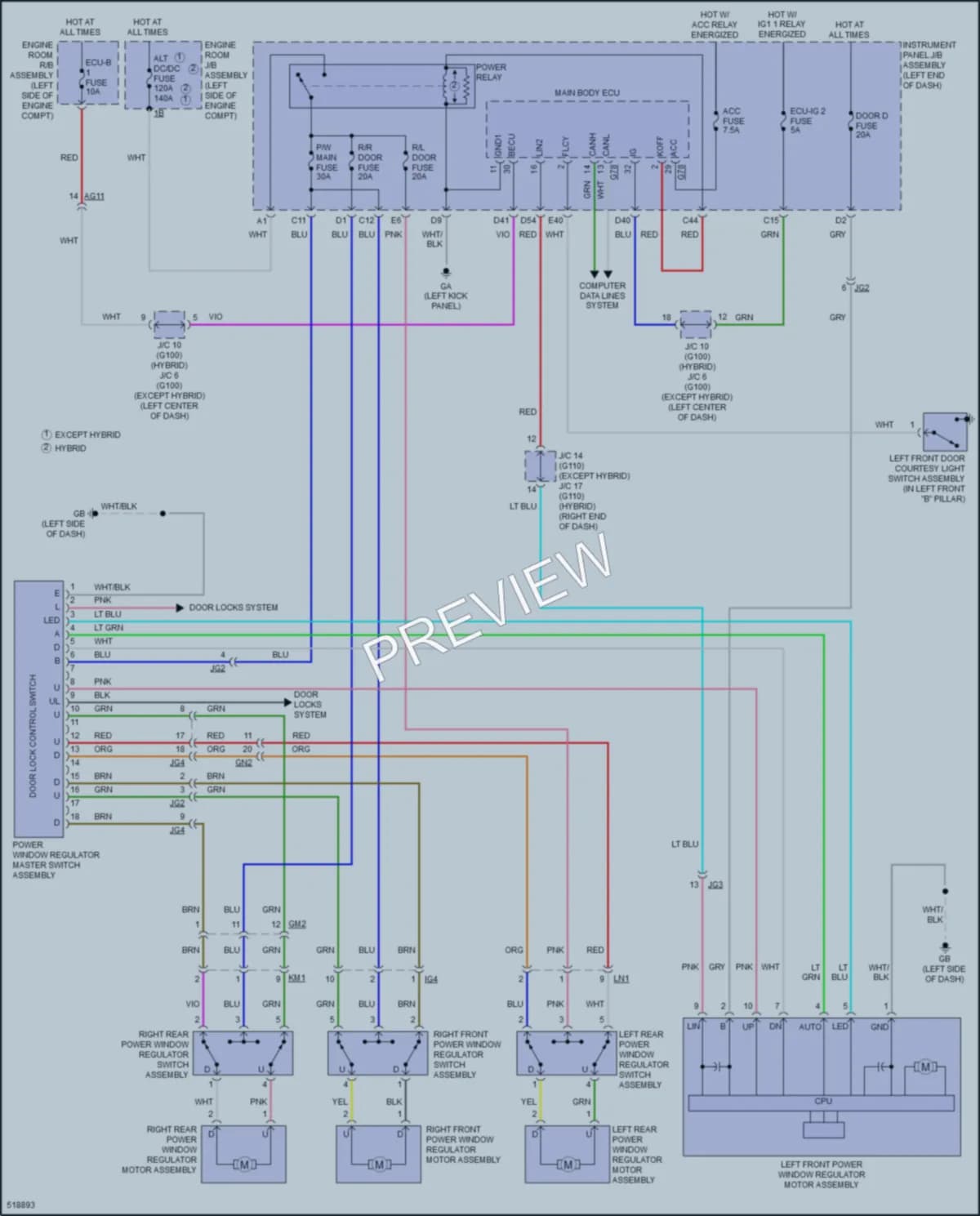 2018 Toyota RAV4Hybrid Power Windows wiring diagram preview