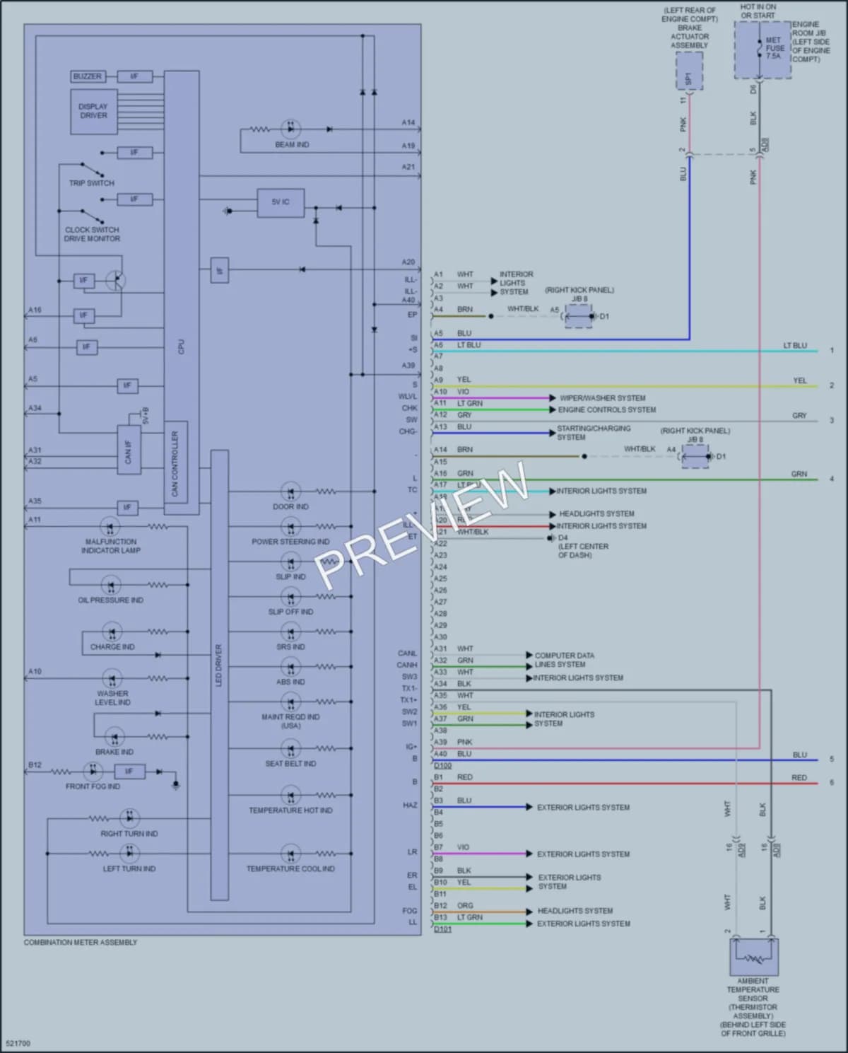 2018 Toyota Yaris Instrument Cluster wiring diagram preview