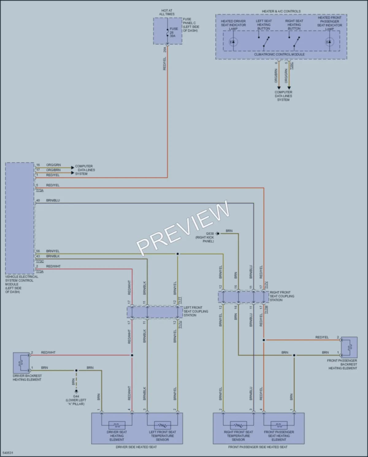 2018 Volkswagen GolfR Power Seats wiring diagram preview