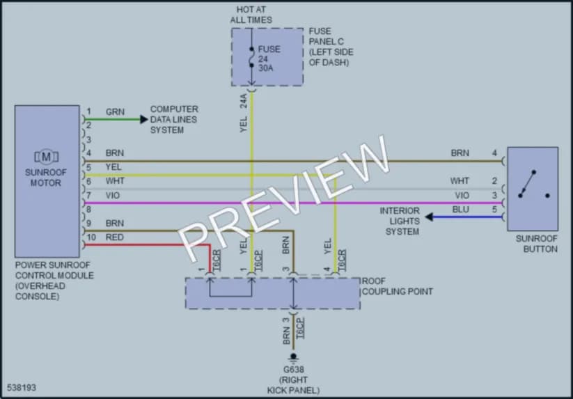 2018 Volkswagen GolfR Power Top Sunroof wiring diagram preview