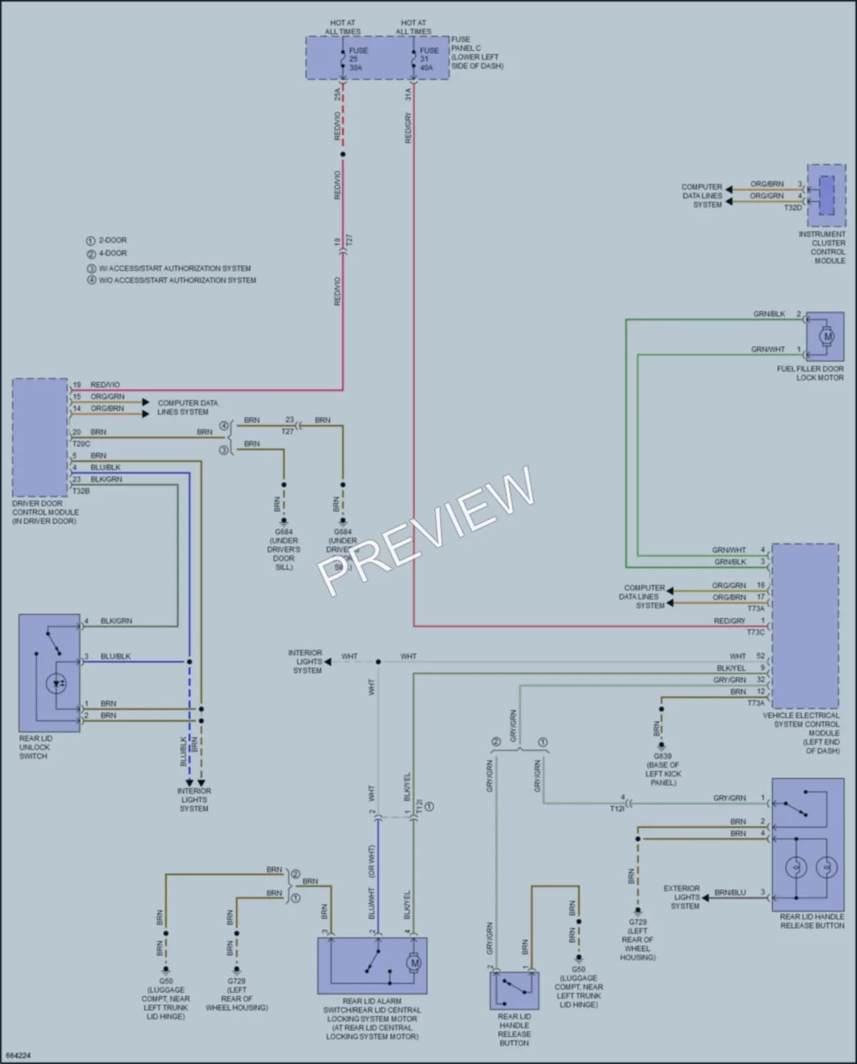 2019 Audi A3 Trunk Tailgate Fuel Door wiring diagram preview