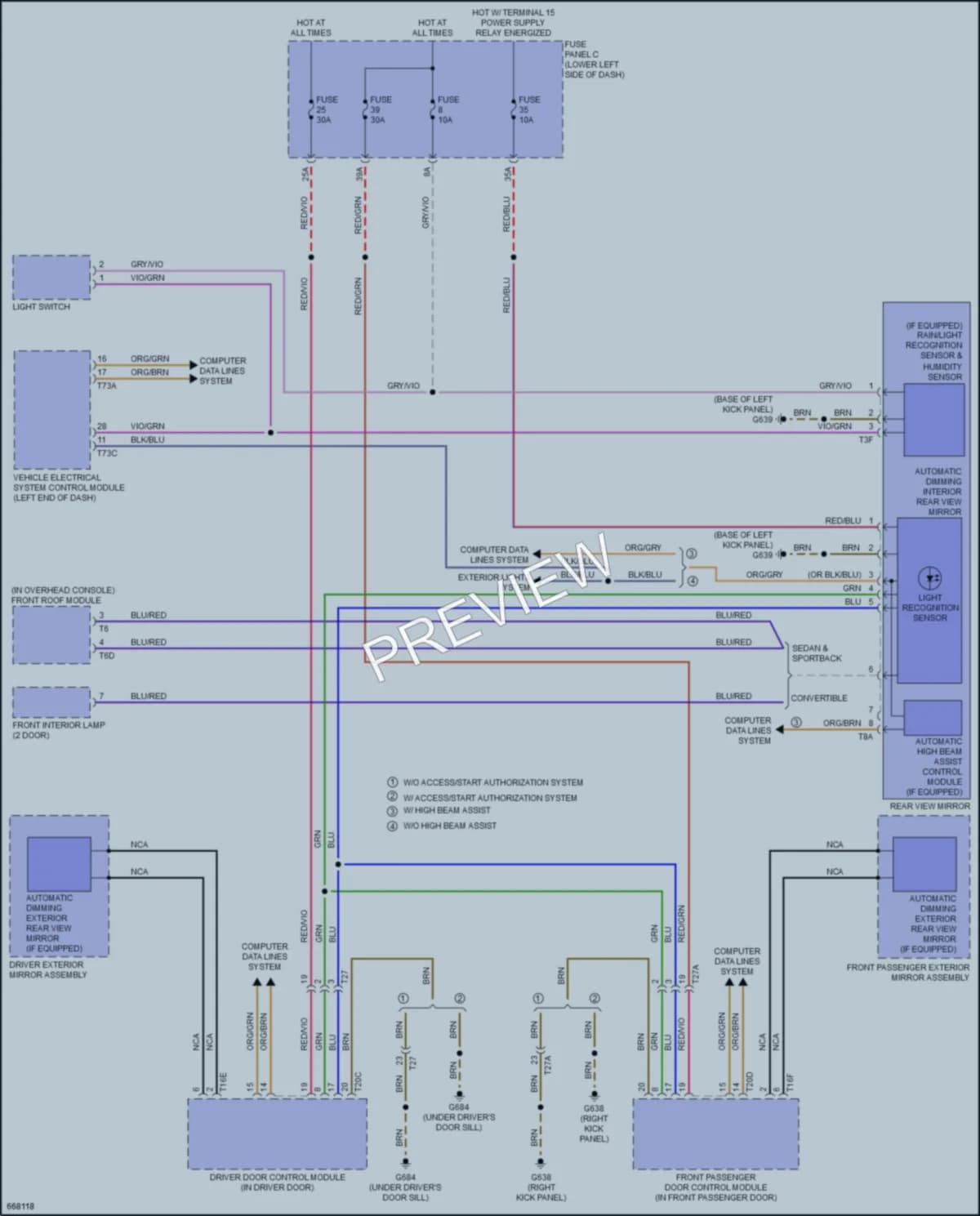 2019 Audi RS3 Power Mirrors wiring diagram preview