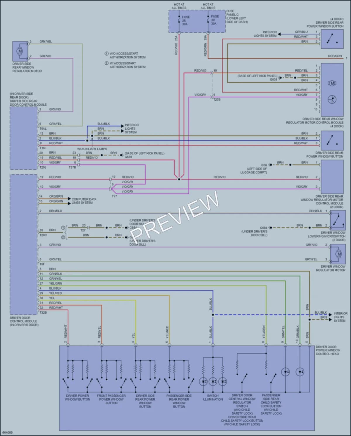 2019 Audi RS3 Power Windows wiring diagram preview
