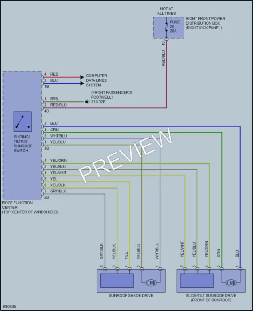 2019 BMW 330i Power Top Sunroof wiring diagram preview