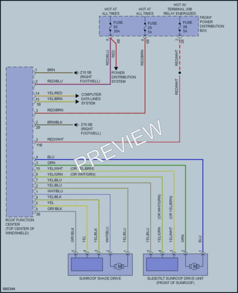 2019 BMW 330iGranTurismo Power Top Sunroof wiring diagram preview