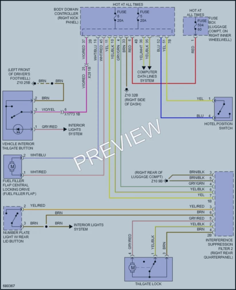 2019 BMW Z4 Trunk Tailgate Fuel Door wiring diagram preview