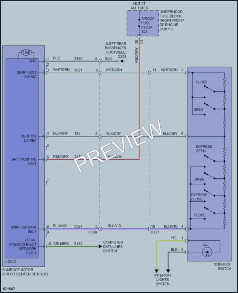 2019 Cadillac ATS Power Top Sunroof wiring diagram preview