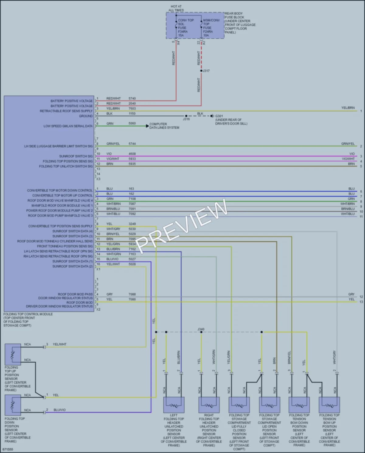 2019 Chevrolet CorvetteZ06 Power Top Sunroof wiring diagram preview