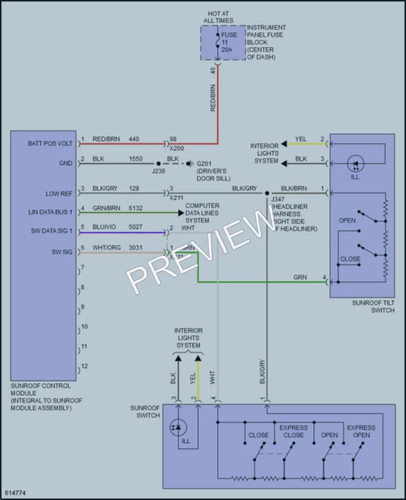2019 Chevrolet Cruze Power Top Sunroof wiring diagram preview