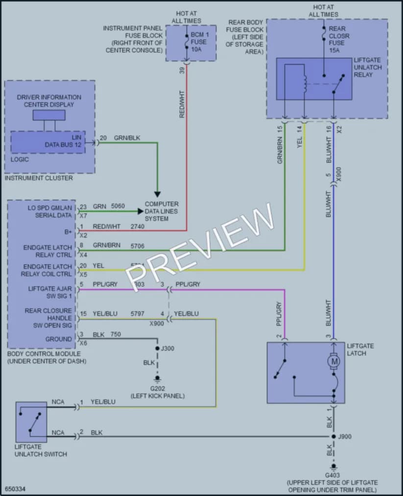 2019 GMC AcadiaDenali Trunk Tailgate Fuel Door wiring diagram preview
