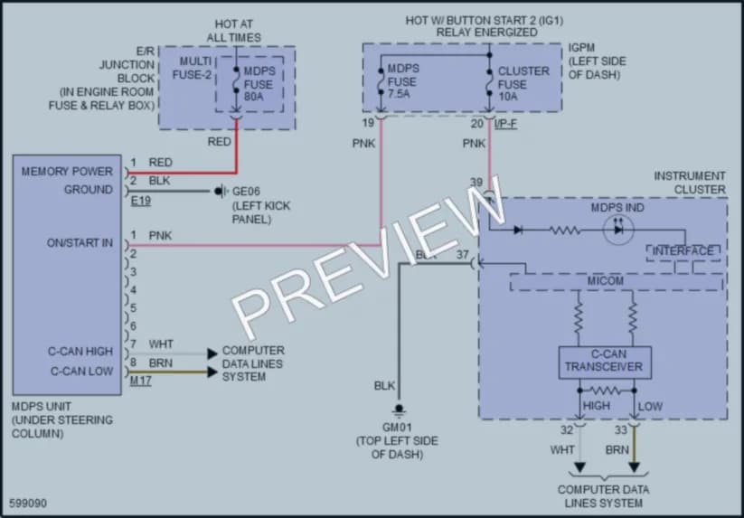 2019 Hyundai IoniqHybrid Electronic Power Steering wiring diagram preview