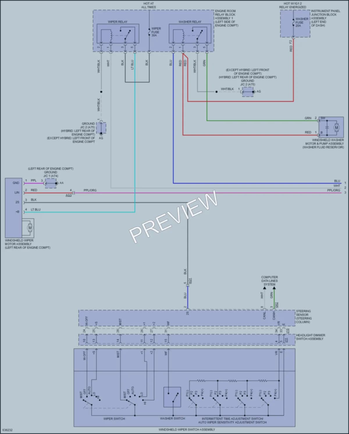 2019 Lexus ES300h Wiper Washer wiring diagram preview