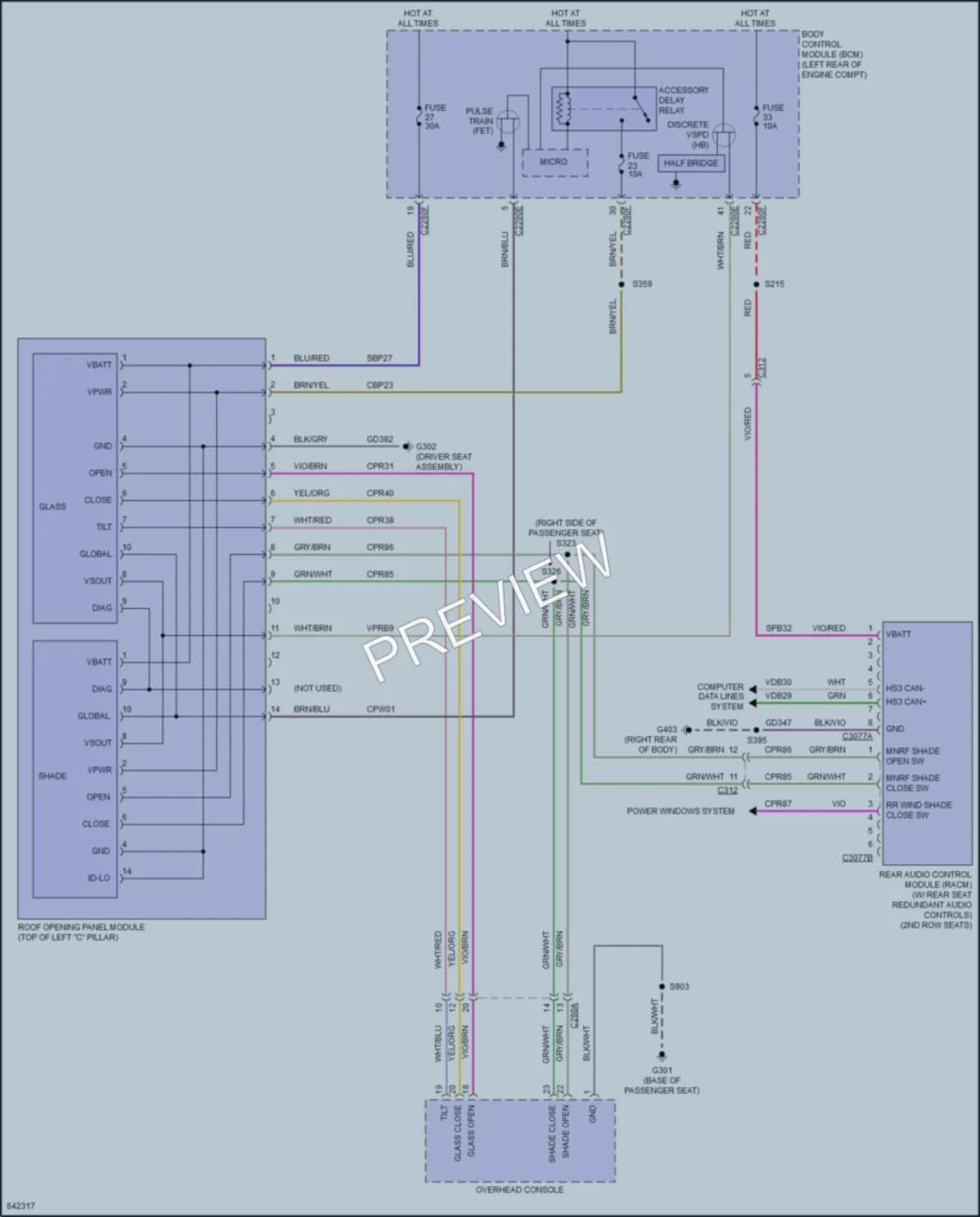 2019 Lincoln Continental Power Top Sunroof wiring diagram preview