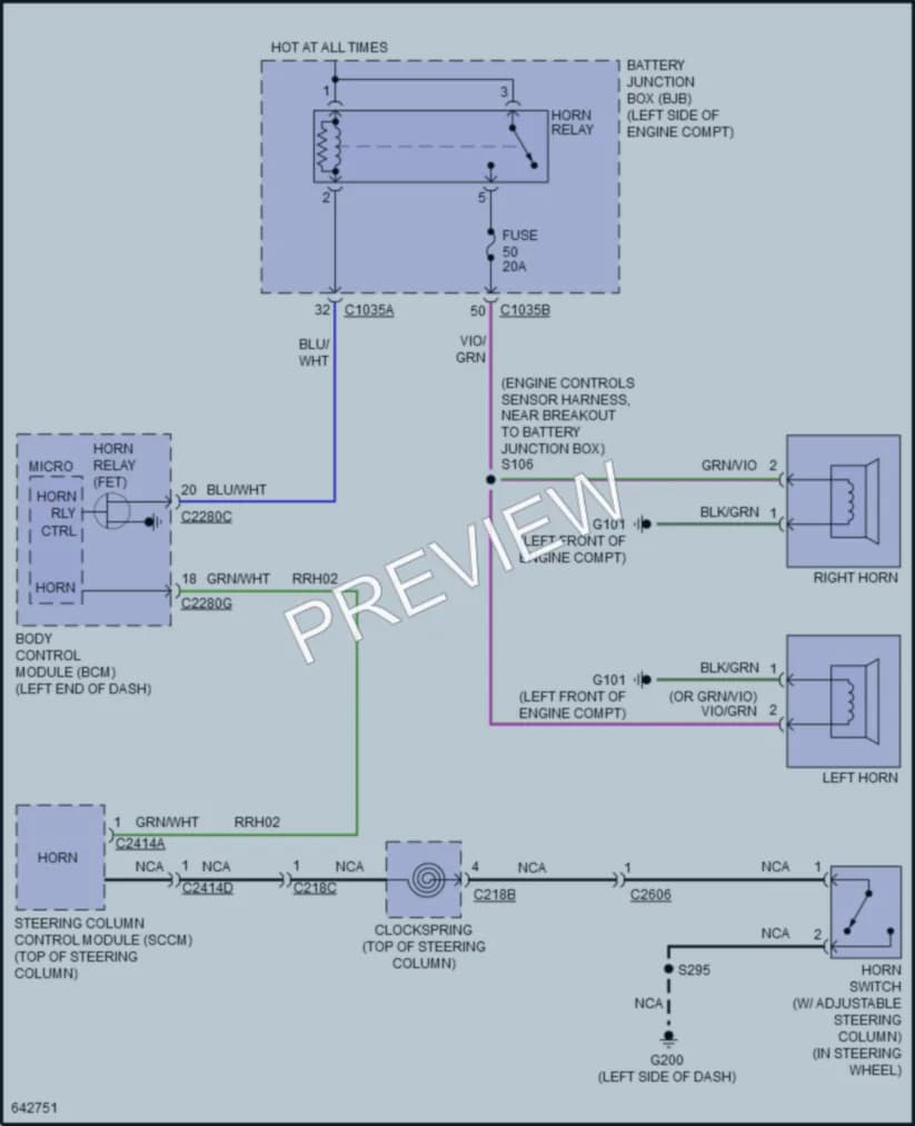 2019 Lincoln MKZHybrid Horn wiring diagram preview
