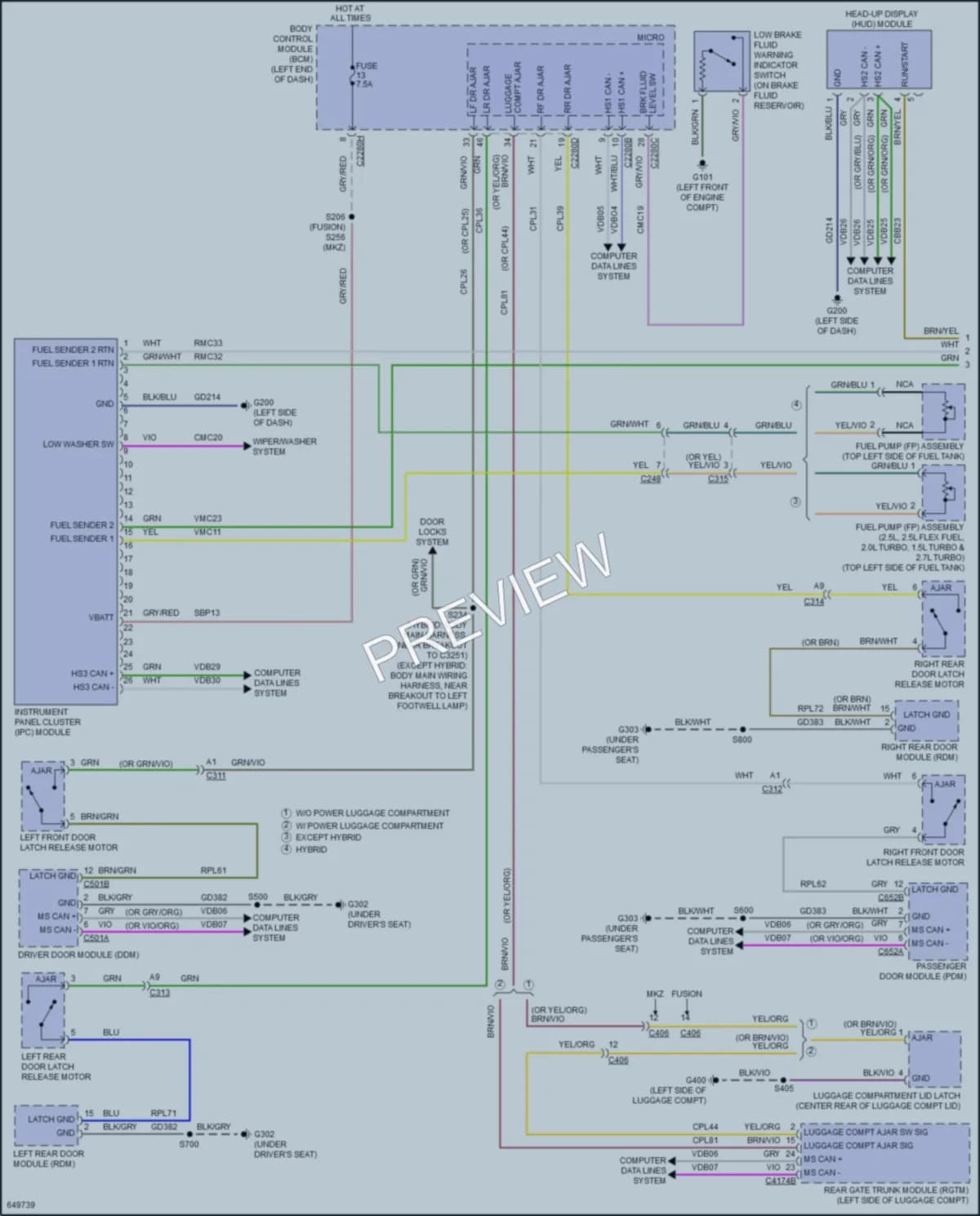 2019 Lincoln MKZHybrid Instrument Cluster wiring diagram preview