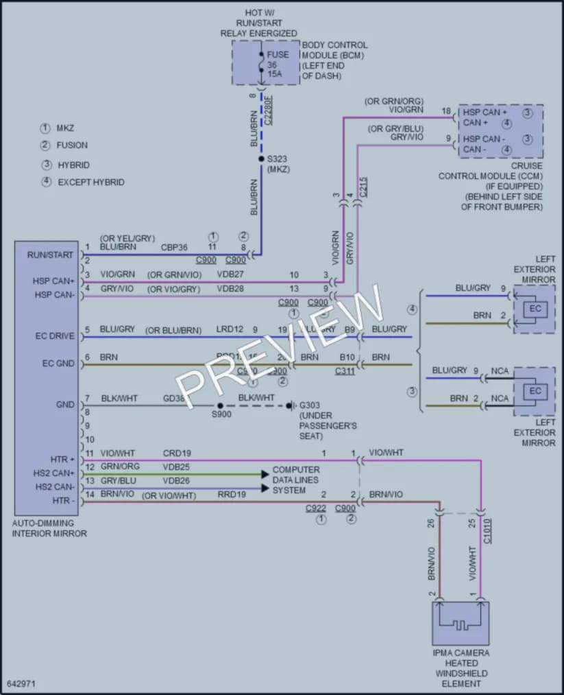 2019 Lincoln MKZHybrid Power Mirrors wiring diagram preview