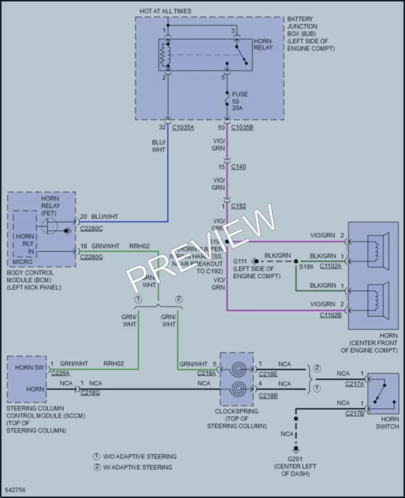 2019 Lincoln Nautilus Horn wiring diagram preview