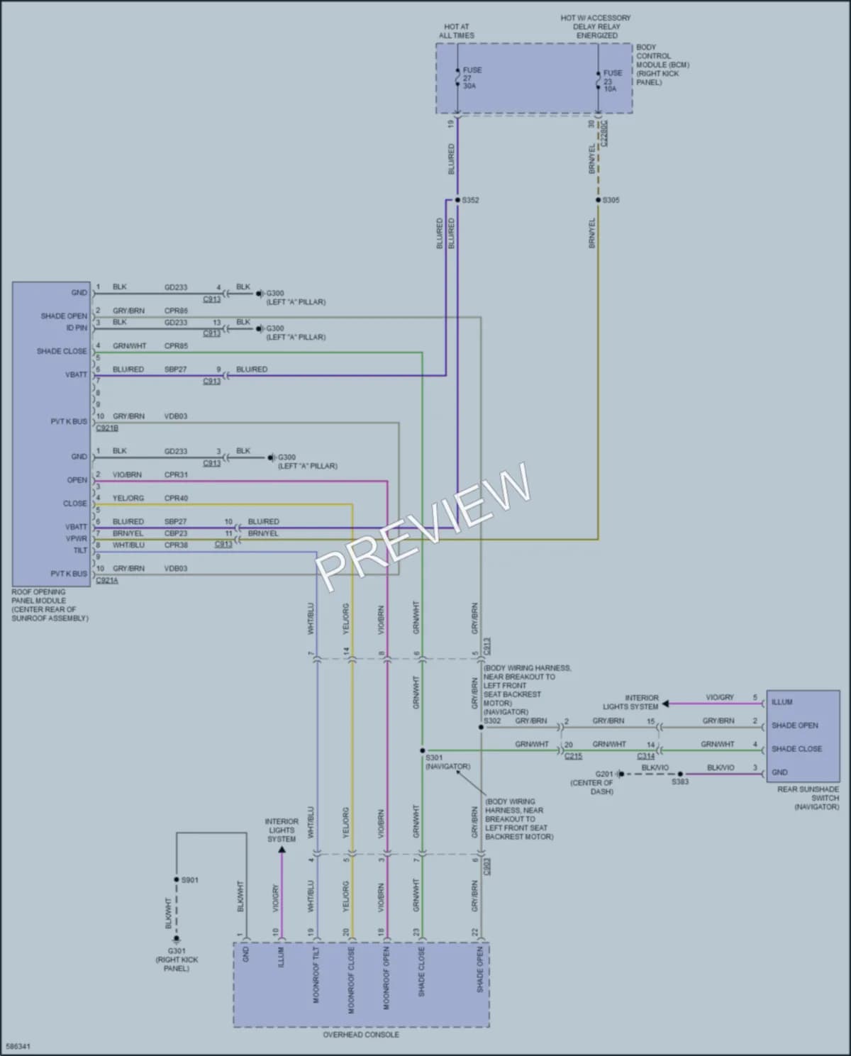 2019 Lincoln Navigator Power Top Sunroof wiring diagram preview