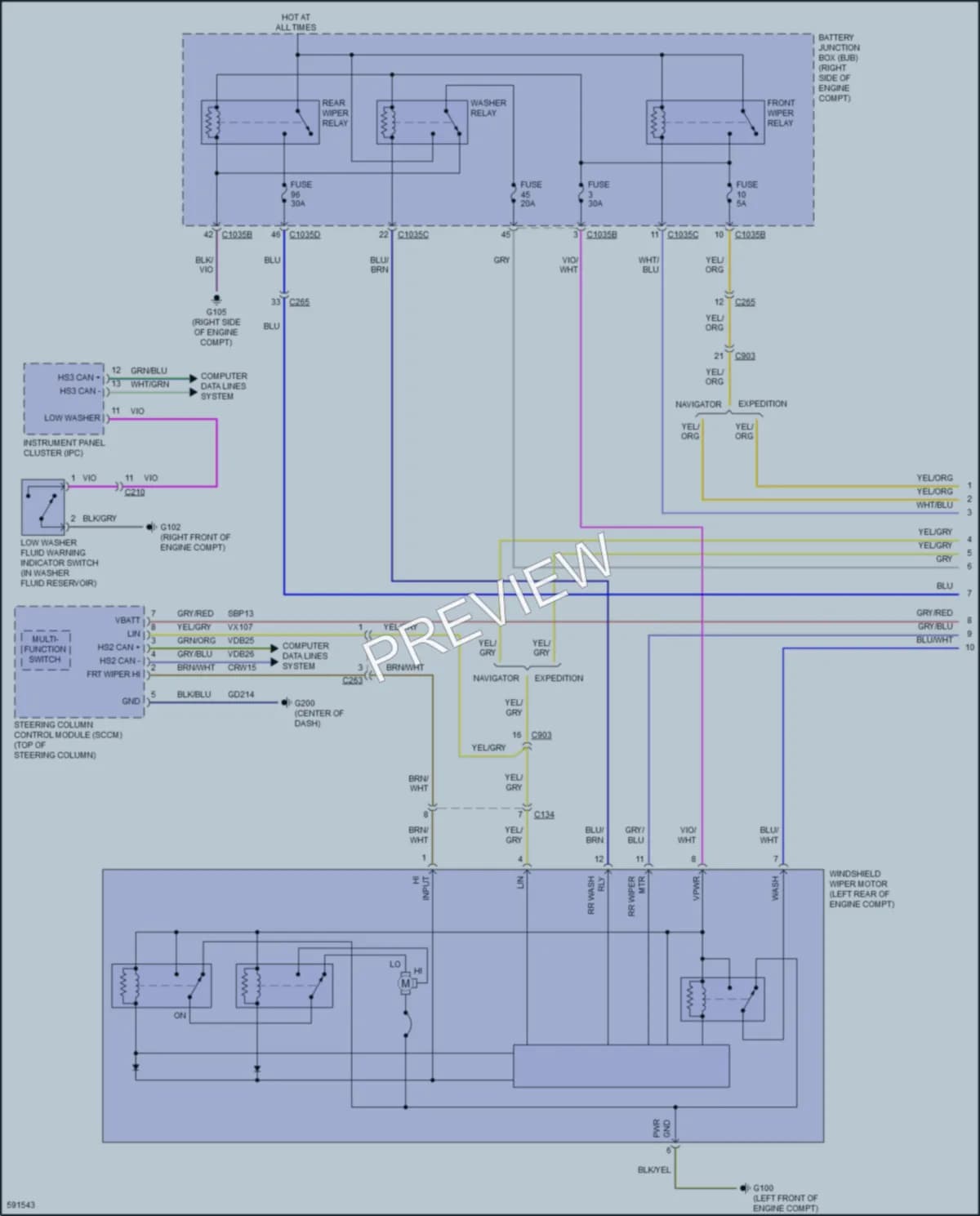 2019 Lincoln Navigator Wiper Washer wiring diagram preview