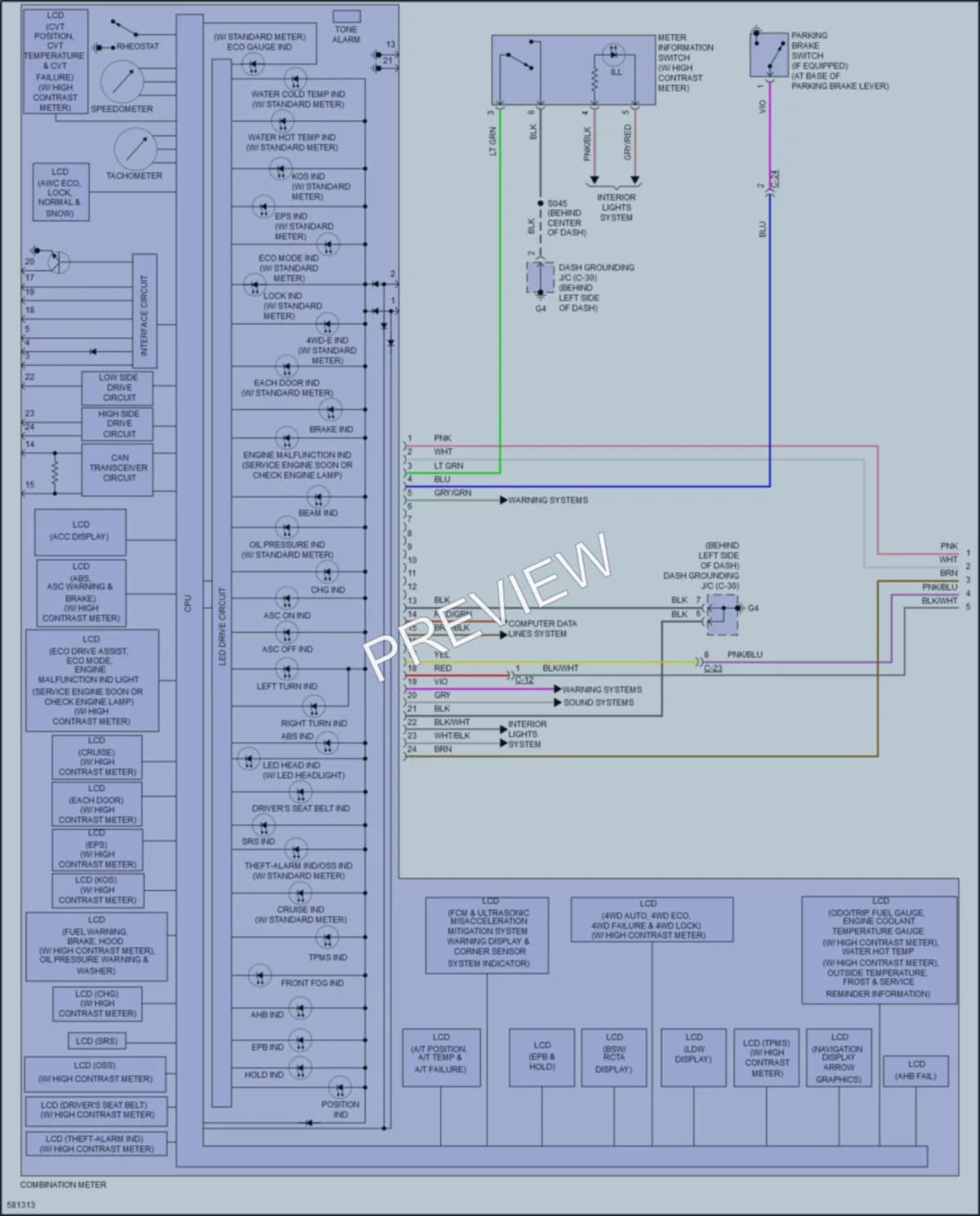 2019 Mitsubishi Outlander Instrument Cluster wiring diagram preview