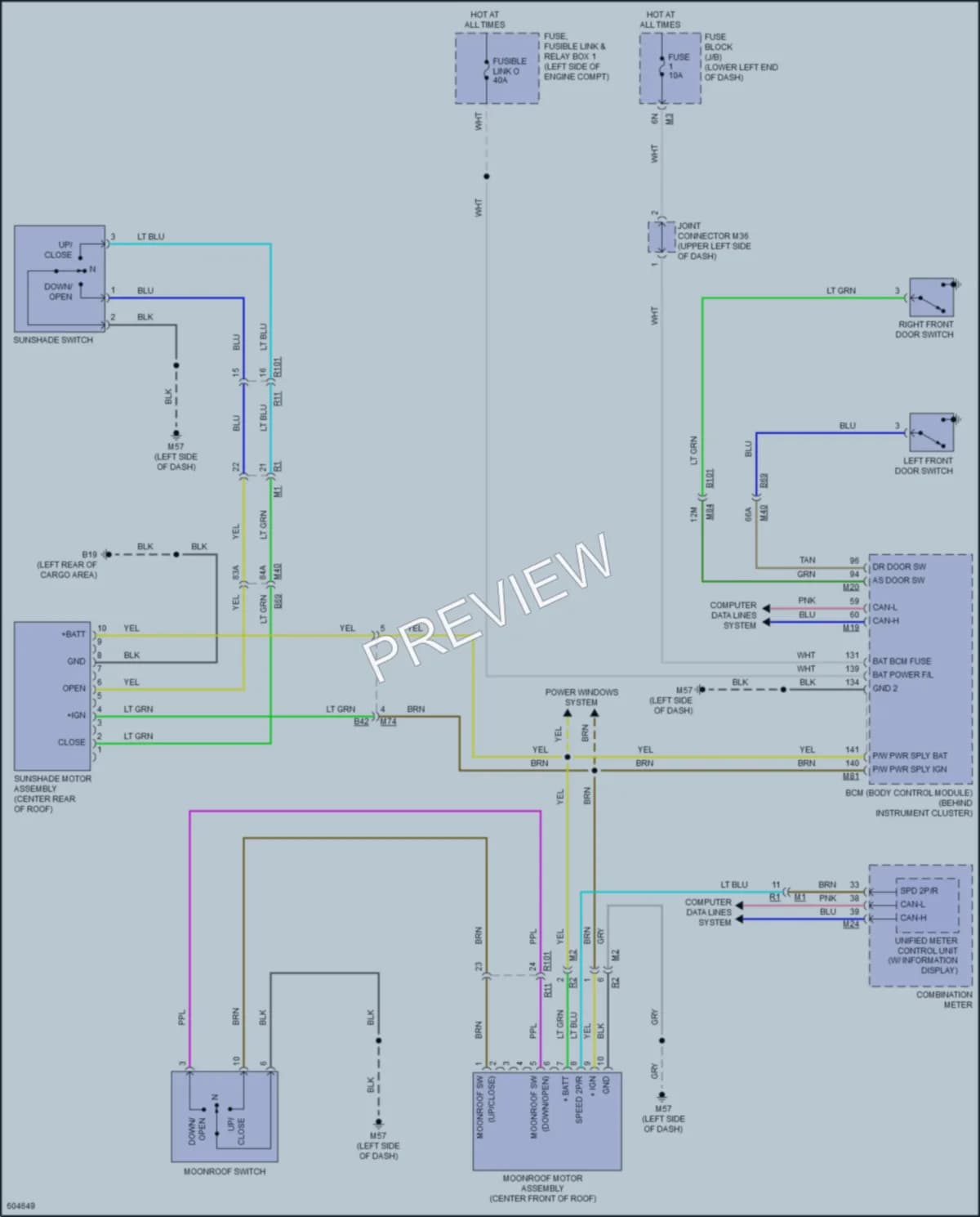 2019 Porsche Pathfinder Power Top Sunroof wiring diagram preview