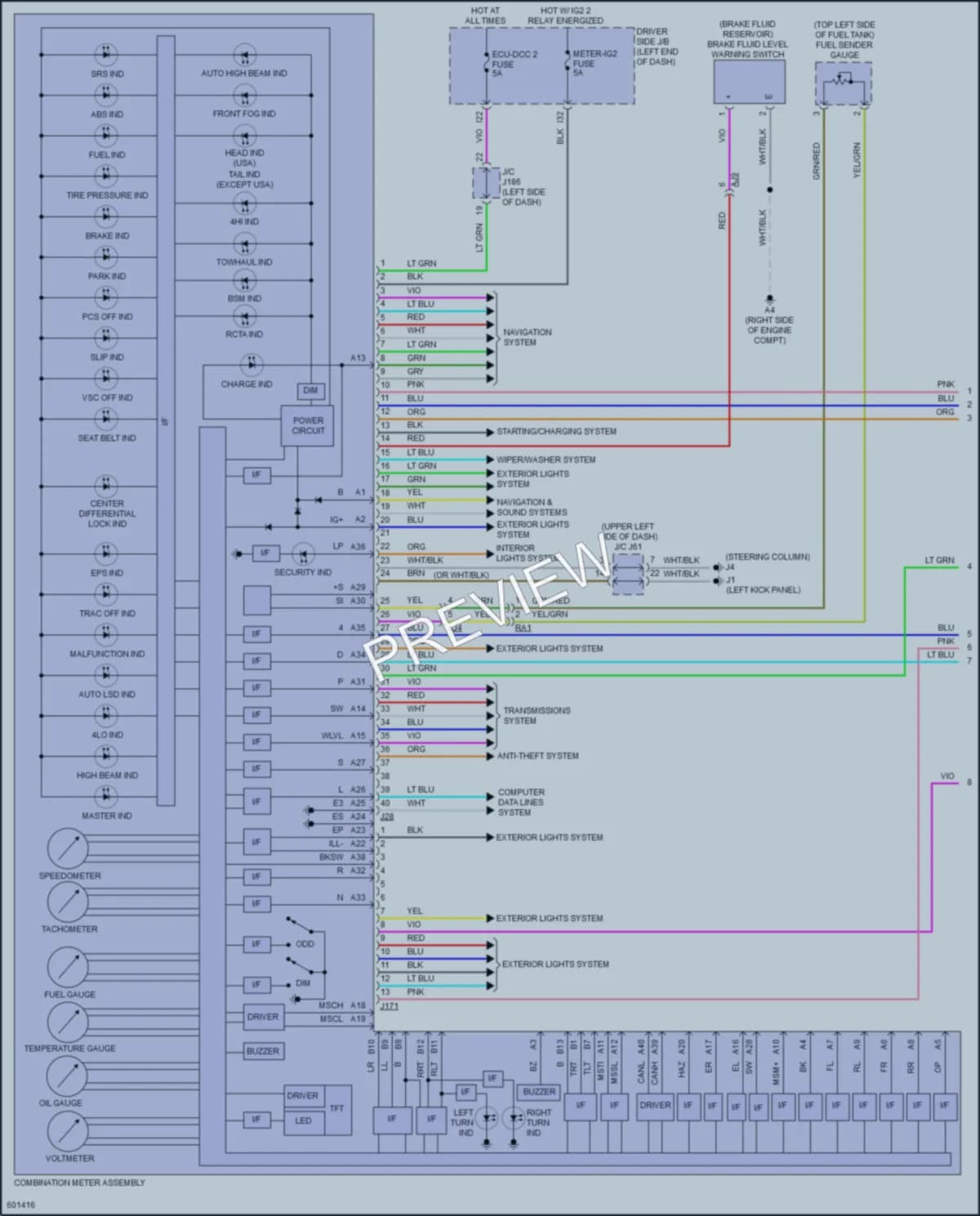 2019 Toyota Tundra Instrument Cluster wiring diagram preview