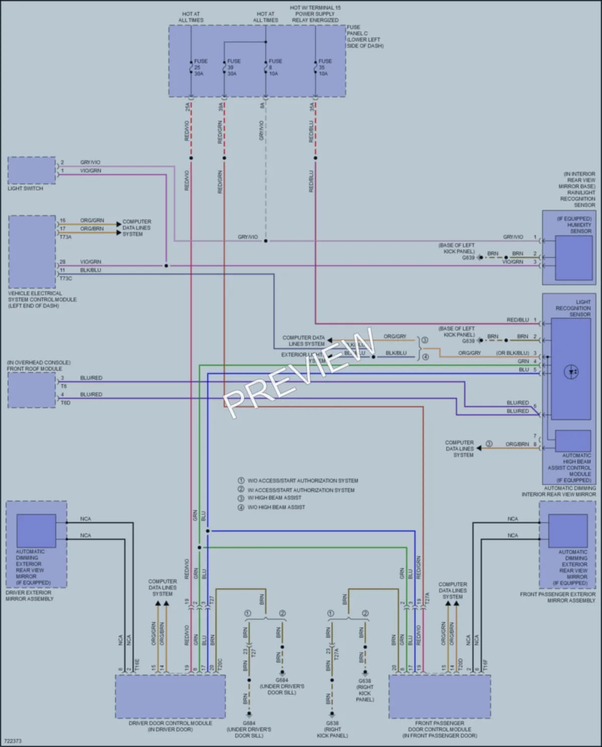 2020 Audi RS3 Power Mirrors wiring diagram preview