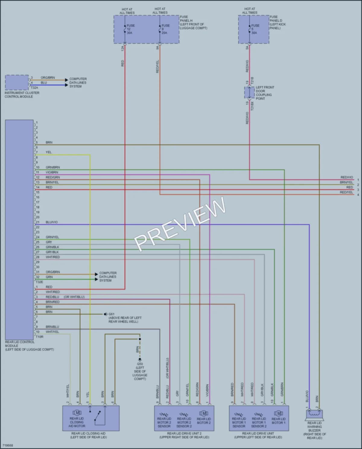 2020 Audi S7 Trunk Tailgate Fuel Door wiring diagram preview