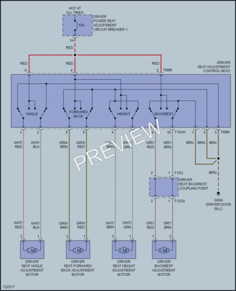 2020 Audi SQ8 Power Seats wiring diagram preview