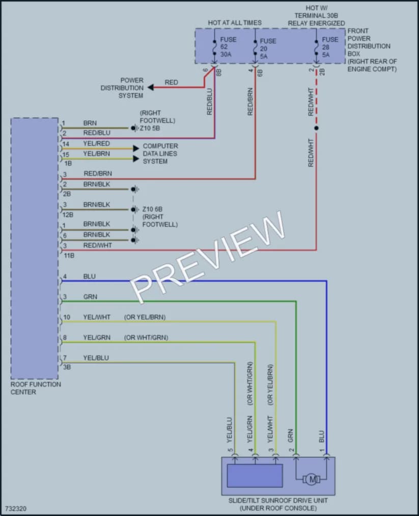 2020 BMW 440iGranCoupe Power Top Sunroof wiring diagram preview