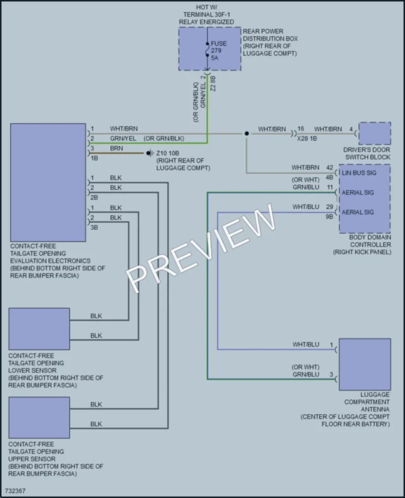 2020 BMW 540i Trunk Tailgate Fuel Door wiring diagram preview