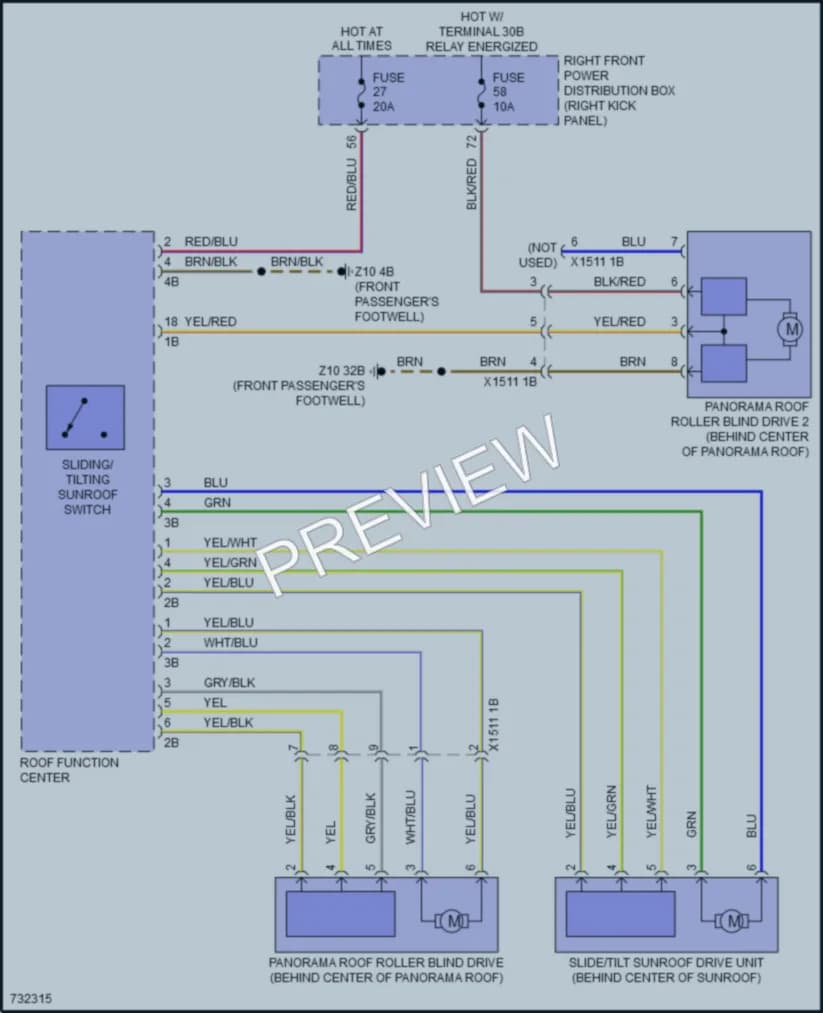 2020 BMW 840iGranCoupe Power Top Sunroof wiring diagram preview