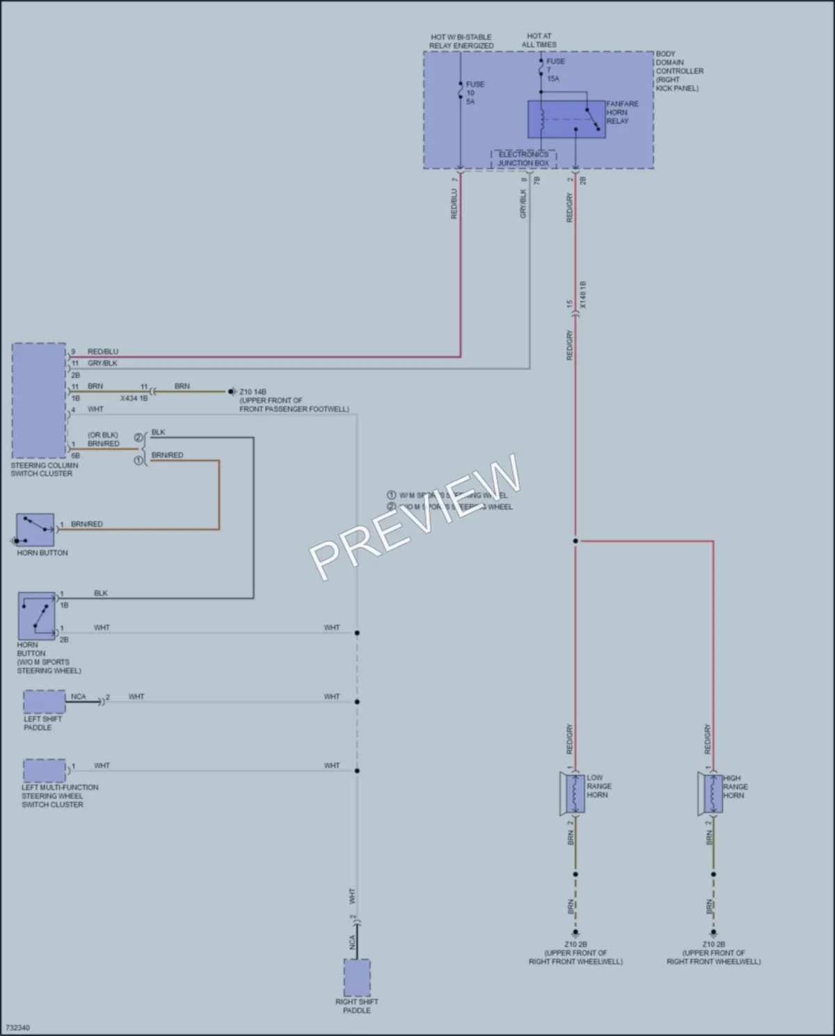 2020 BMW X3M Horn wiring diagram preview