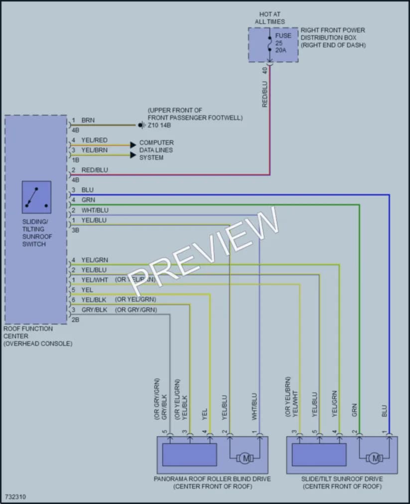 2020 BMW X4 Power Top Sunroof wiring diagram preview