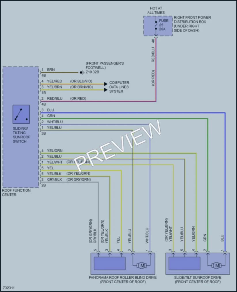 2020 BMW X6 Power Top Sunroof wiring diagram preview
