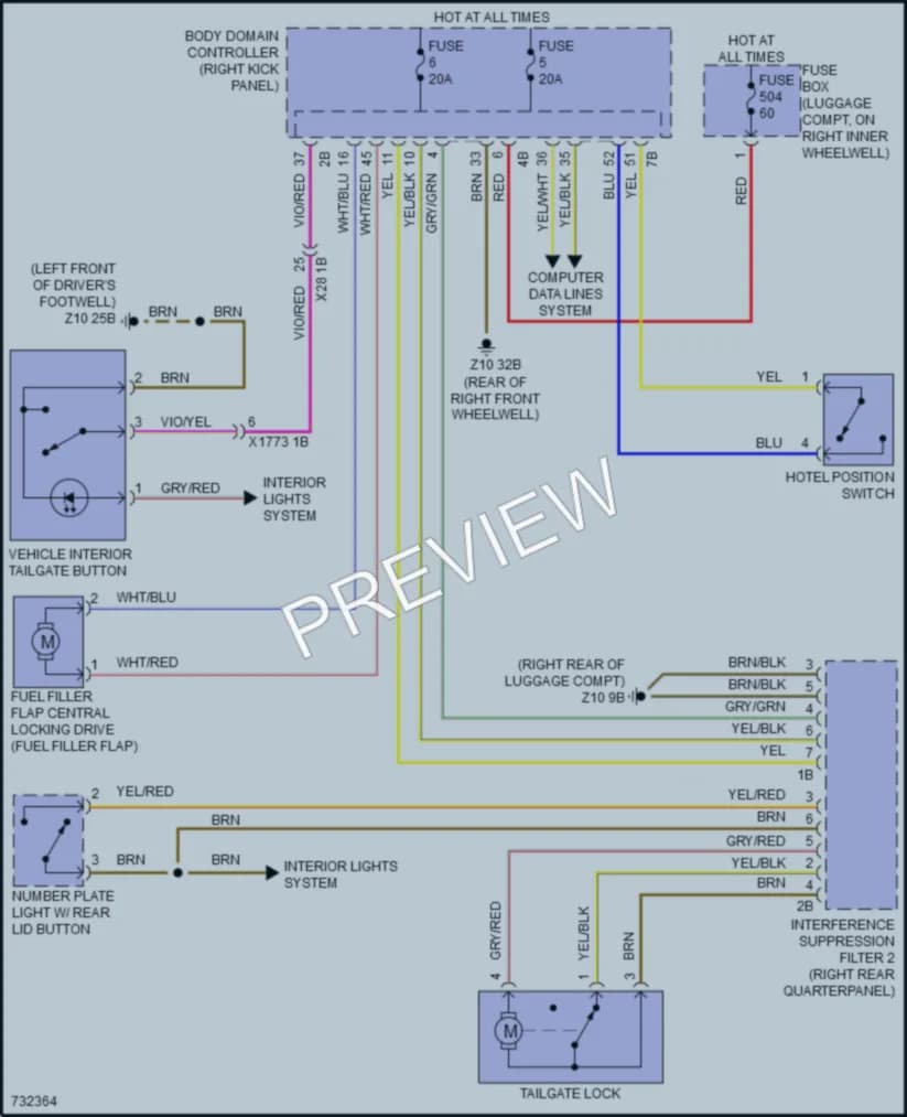 2020 BMW Z4 Trunk Tailgate Fuel Door wiring diagram preview