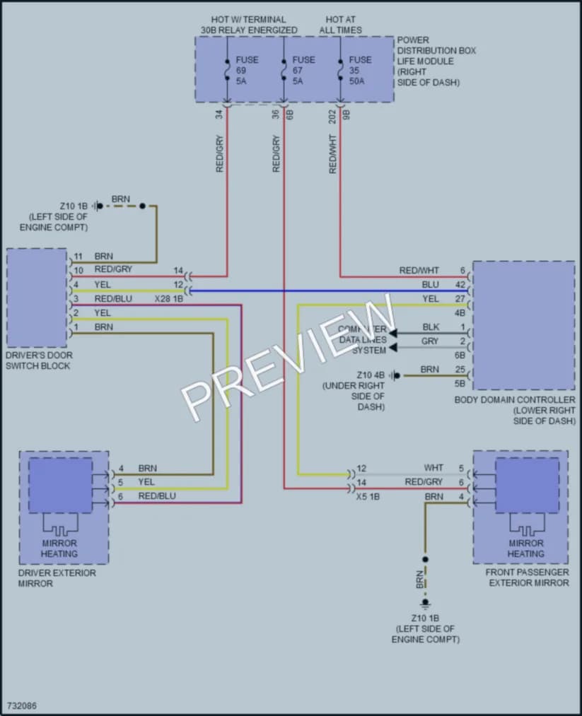 2020 BMW S Defoggers wiring diagram preview with protected circuit layout