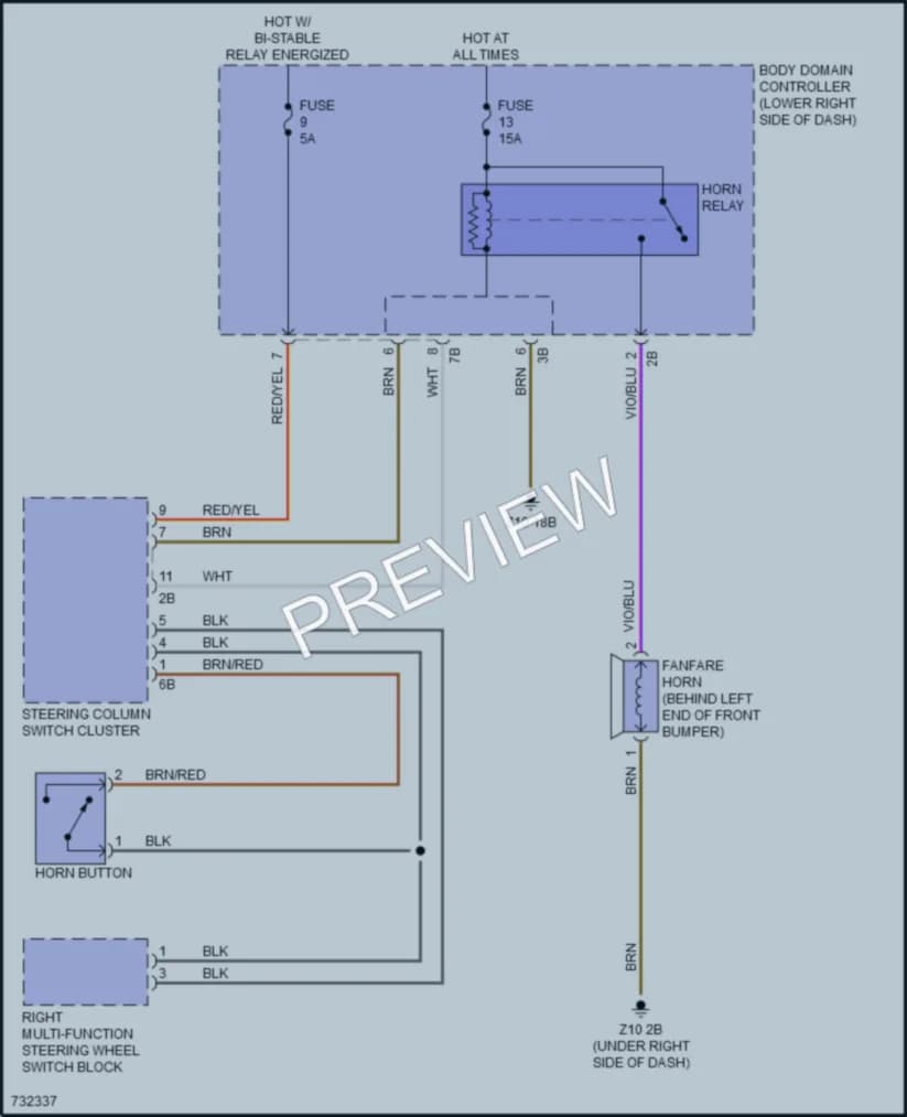 2020 BMW S Horn wiring diagram preview with protected circuit layout