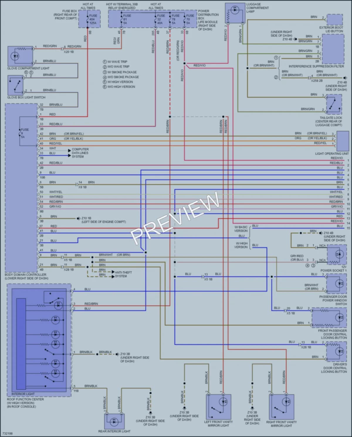 2020 BMW S Interior Lights wiring diagram preview with protected circuit layout