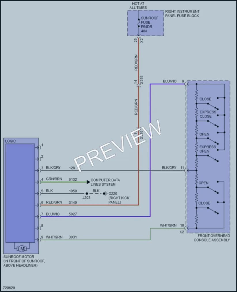2020 Chevrolet 3500HDSilverado Power Top Sunroof wiring diagram preview