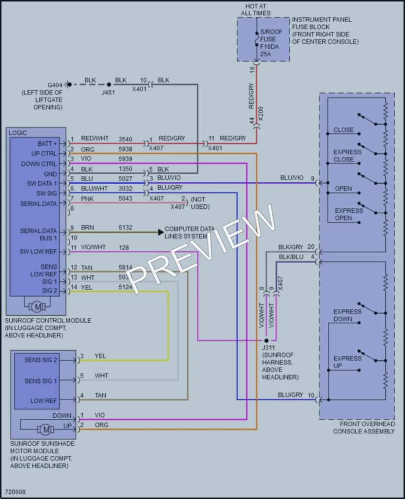 2020 Chevrolet Blazer Power Top Sunroof wiring diagram preview