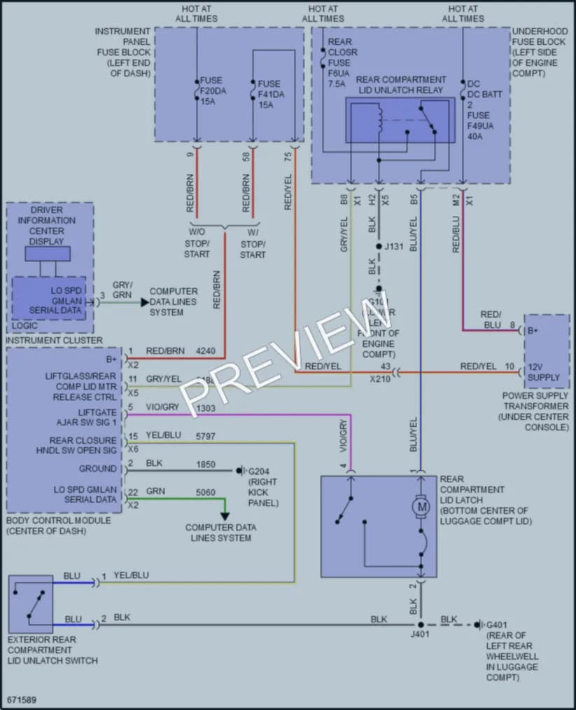 2020 Chevrolet Malibu Trunk Tailgate Fuel Door wiring diagram preview