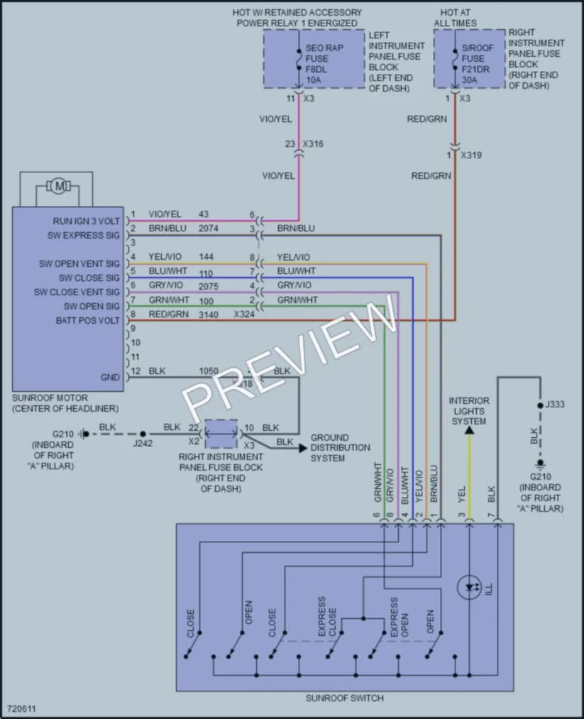2020 Chevrolet Tahoe Power Top Sunroof wiring diagram preview